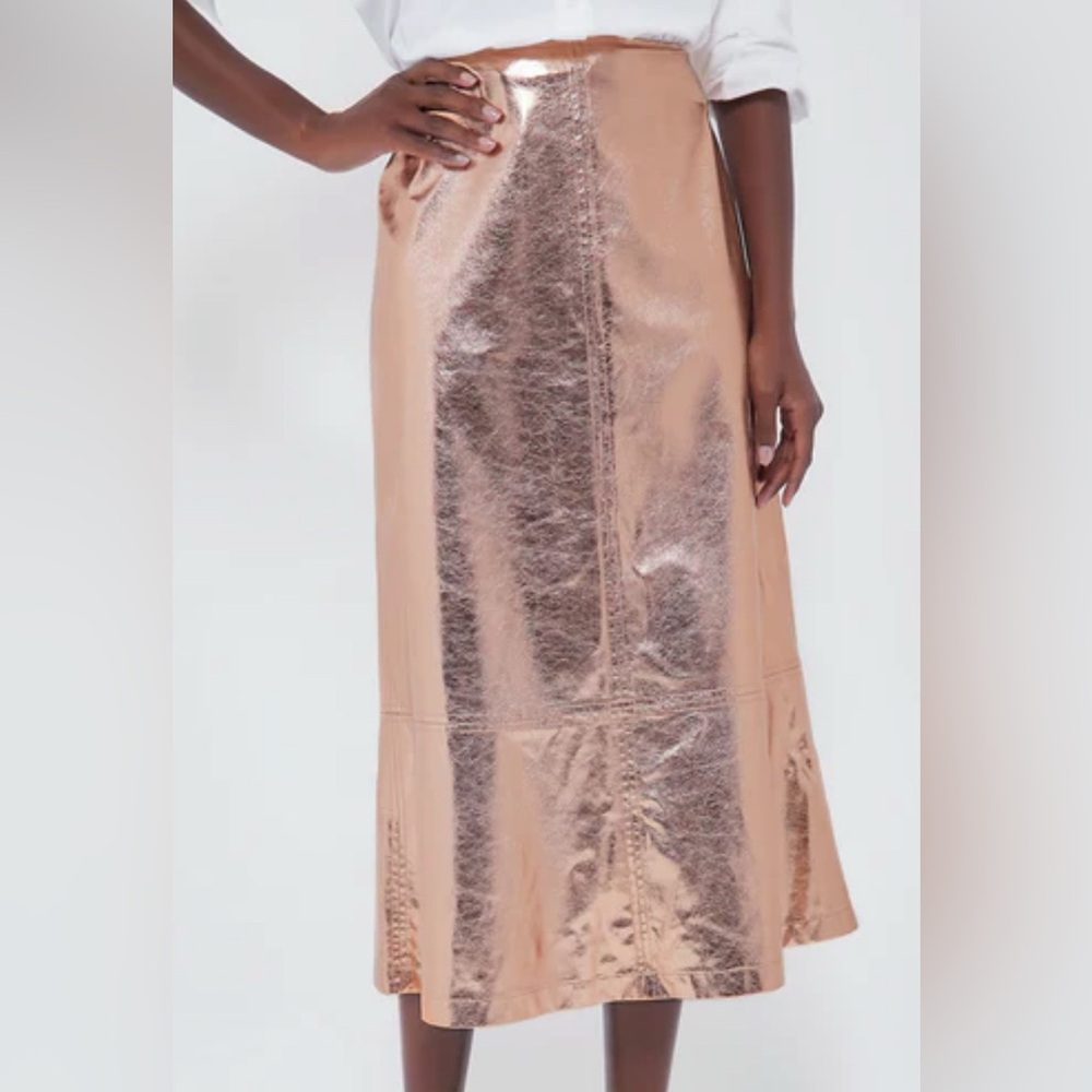 Tuckernuck x India hicks Metallic a line London midi skirt Ladies size 12 gold